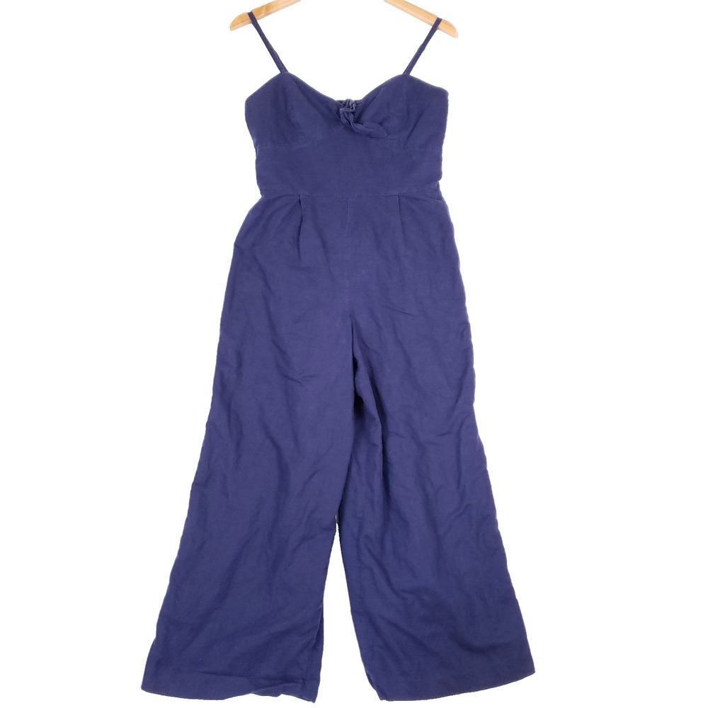 J.Crew Women's Size 6 Linen Blend‎ Wide Leg Jumpsuit Navy Blue Spaghetti Strap
